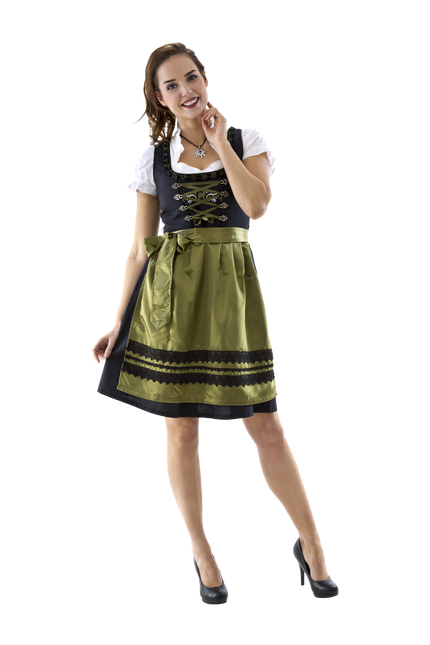 Dirndl czarny, oliwkowozielony, jeleń