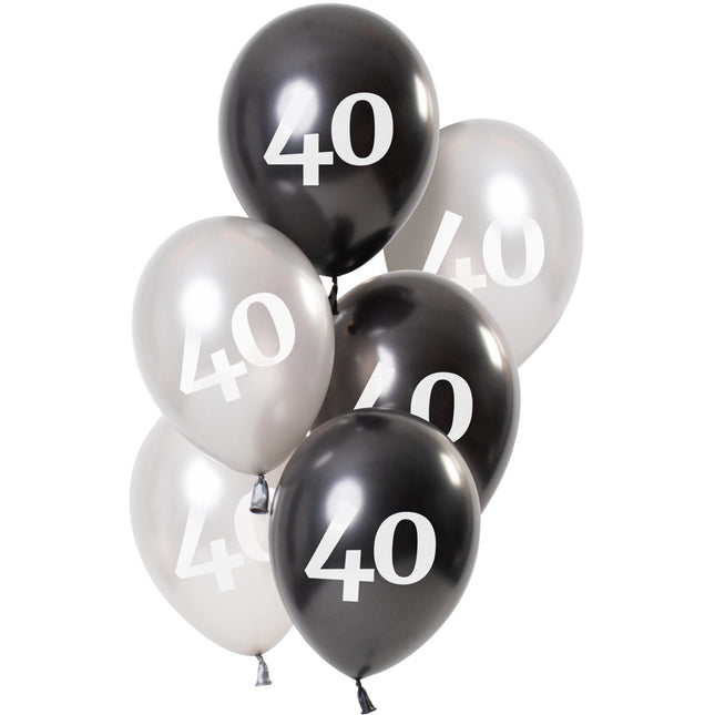 Balony 40 lat czarne 23cm 6szt