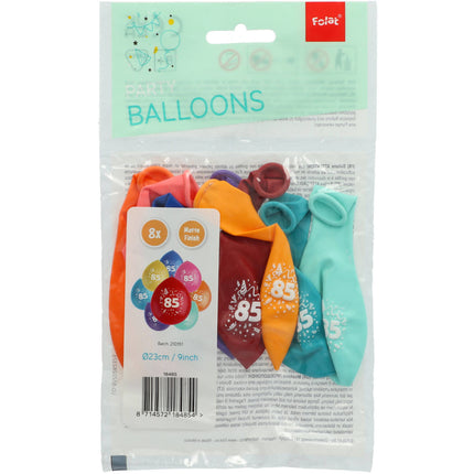 Balony 85 lat kolorowe 23cm 8szt