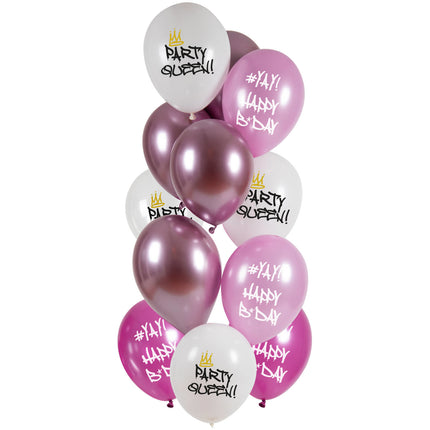 Balony Happy Birthday Party Queen 33cm 12szt