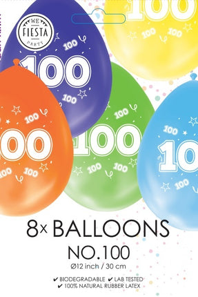 Kolorowe balony 100 lat 30 cm 8 szt.