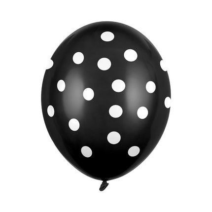 Czarne balony w białe kropki 30 cm 6 szt.