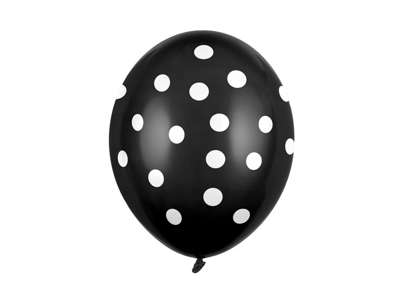 Czarne balony w białe kropki 30 cm 6 szt.