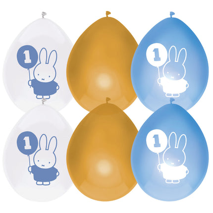 Balony Miffy 1 Rok Niebieskie 30cm 6szt