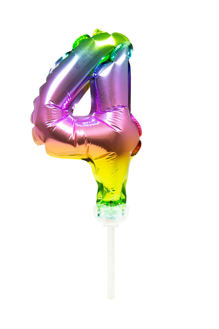 Balon foliowy Figurka 4 Rainbow 13cm z patyczkiem