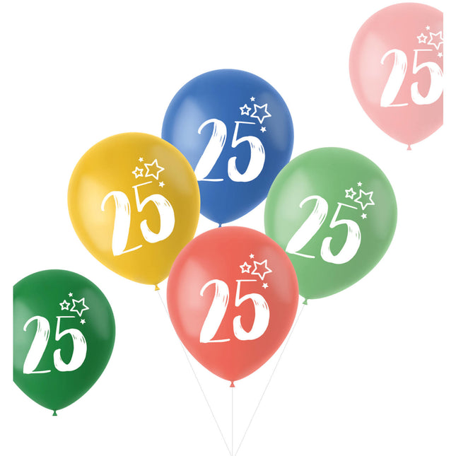 Balony 25 lat kolorowe 33cm 6szt