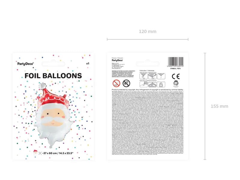 Balon helowy Mikołaj pusty 70cm