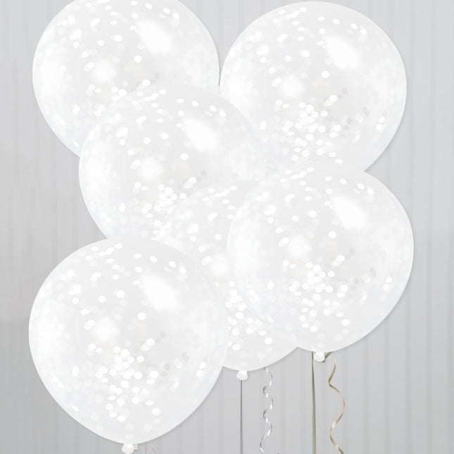 Balony z konfetti białe 30,5 cm 6 szt.