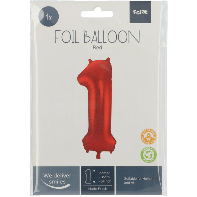 Balon foliowy Figurka 1 Matt Red XL 86cm pusty