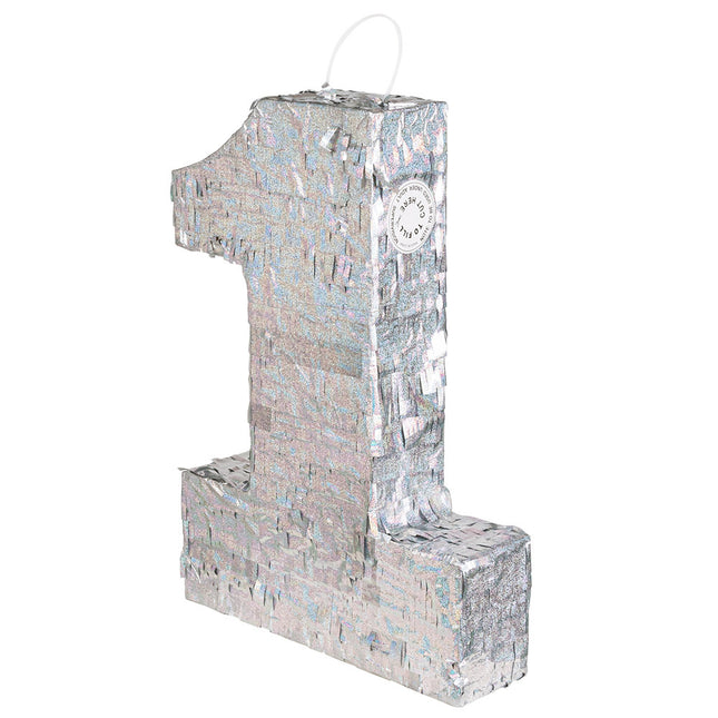 Srebrna Pinata 1 Rok Holograficzna 40cm