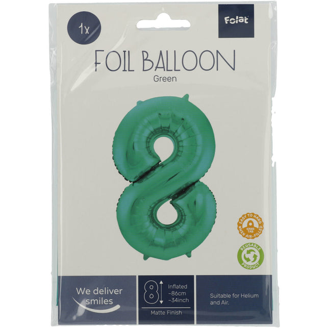 Balon foliowy Figura 8 Matt Green XL 86 cm pusty