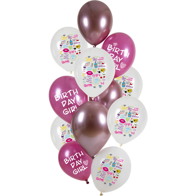 Balony urodzinowe Dziewczynka 33cm 12szt