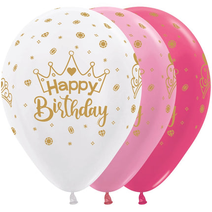 Balony Happy Birthday Korona 30cm 25szt