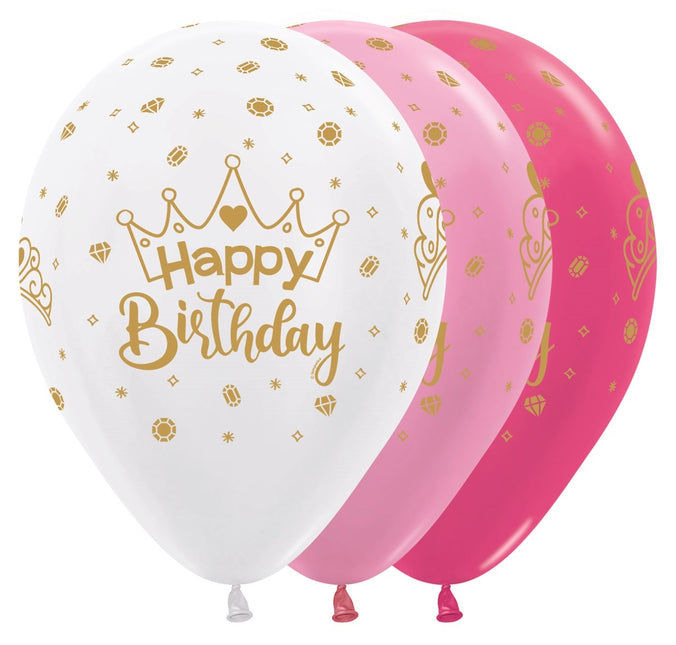 Balony Happy Birthday Korona 30cm 25szt