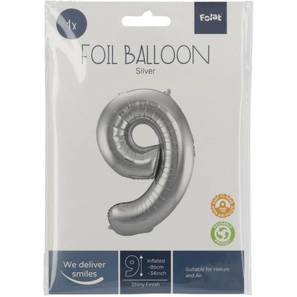 Balon foliowy Figure 9 Silver Metallic XL 86cm pusty