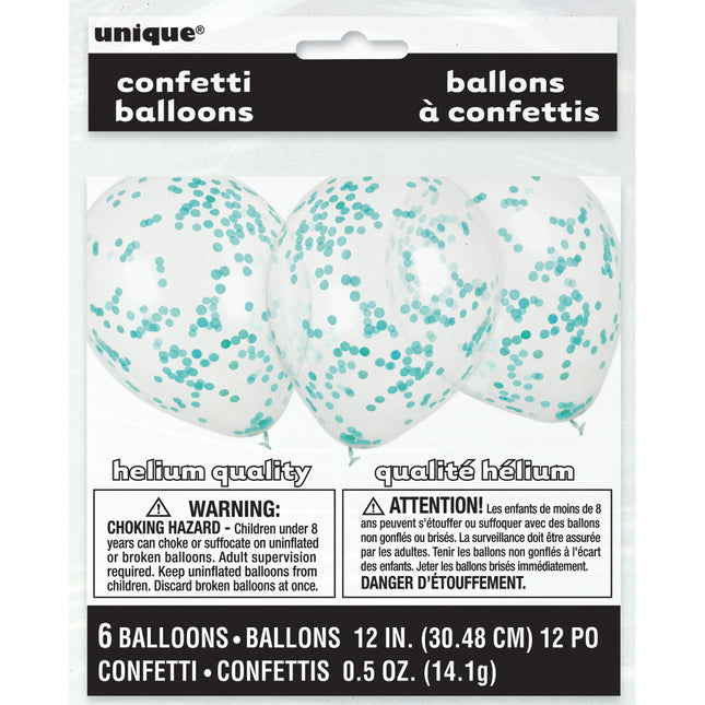 Balony konfetti turkusowe 40cm 6szt