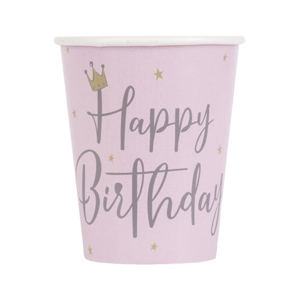 Kubki Happy Birthday Crown Pink 266ml 8szt