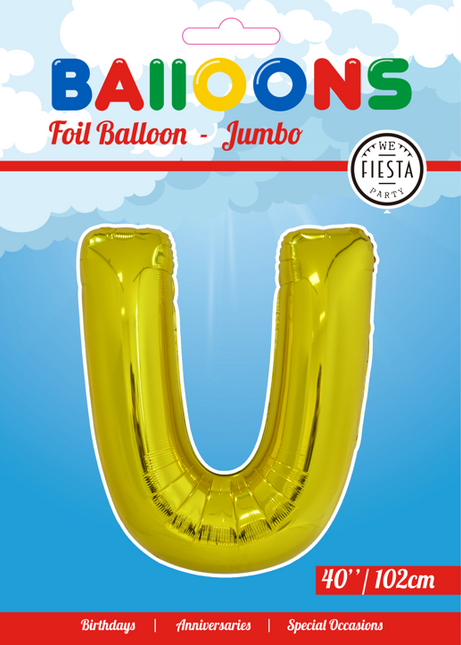 Balon foliowy litera U złoty XL 102cm pusty