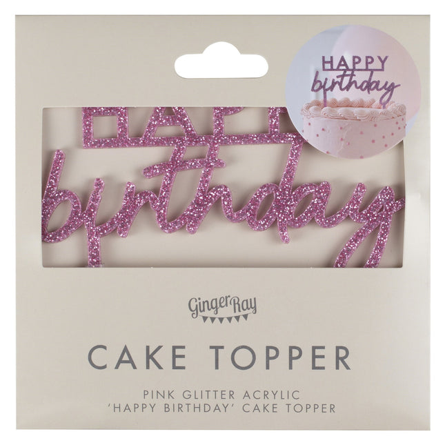 Happy Birthday Cake topper Pink