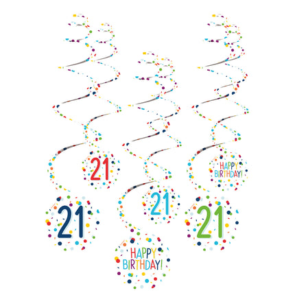 Dekoracja wisząca 21 lat Happy Birthday Confetti 61cm 6szt