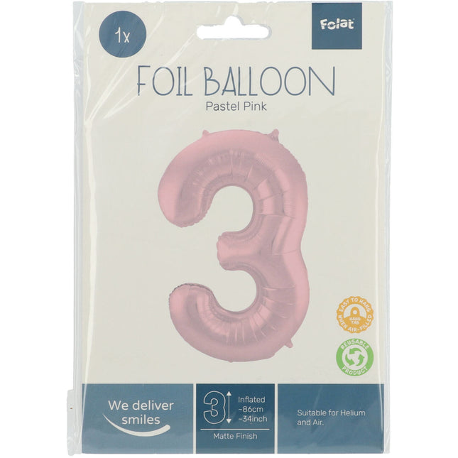 Balon foliowy Figurka 3 Pastel Pink XL 86cm pusty