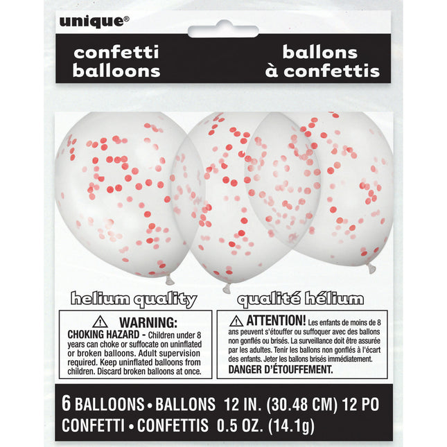 Balony konfetti czerwone 40cm 6szt