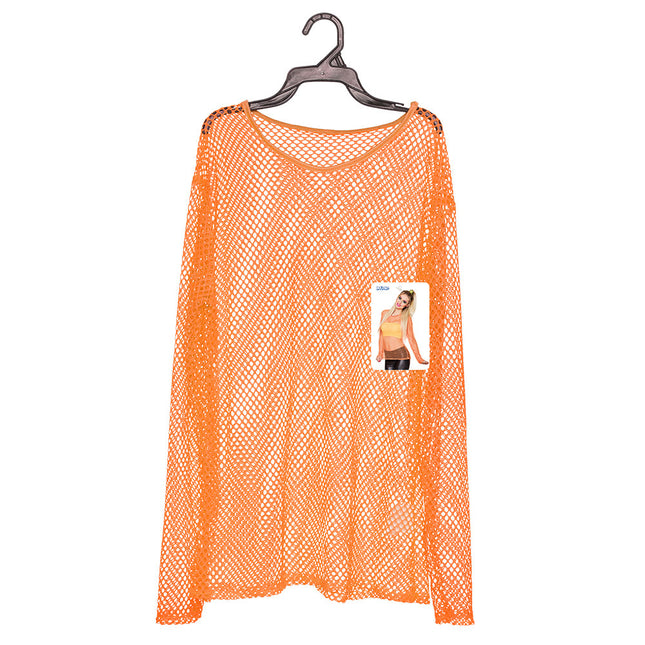 Neon Orange Fishnet Shirt M-L