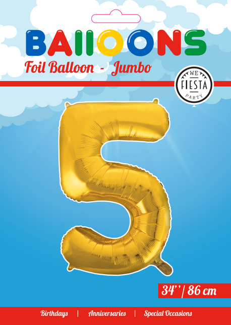 Balon foliowy Figurka 5 Gold XL 86 cm pusty