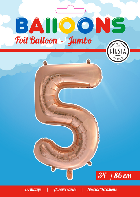 Balon foliowy Figurka 5 Rose Gold XL 86cm pusty