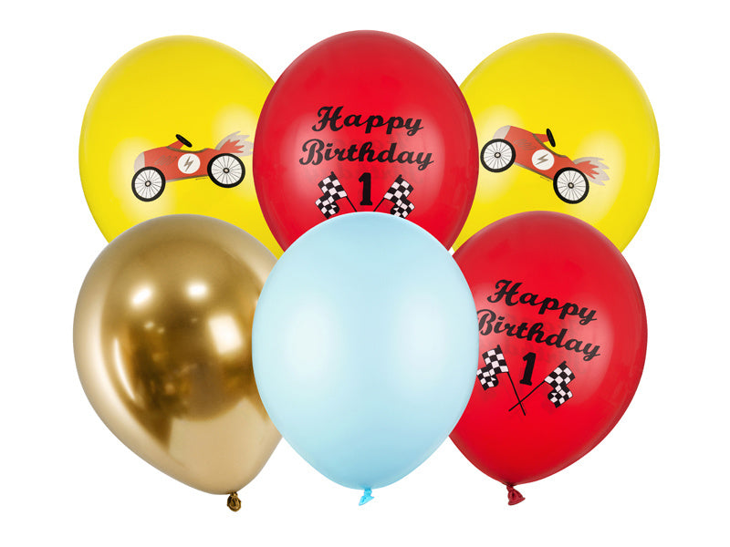 Balony Happy Birthday Race Mix 30cm 6szt