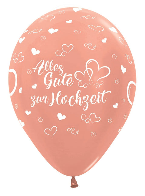 Balony Alles Gute zur Hochzeit Hearts Metallic Rose Gold 30cm 25szt