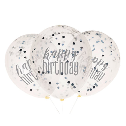 Balony Happy Birthday Konfetti Czarne 30cm 6szt