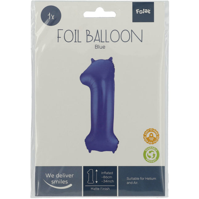 Balon foliowy Figurka 1 Matt Blue XL 86 cm pusty