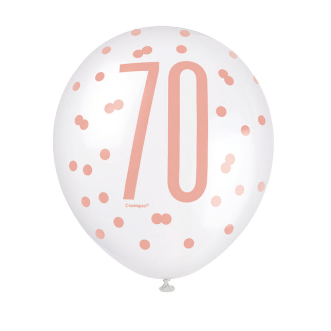 Balony 70 lat różowe złoto 30cm 6szt