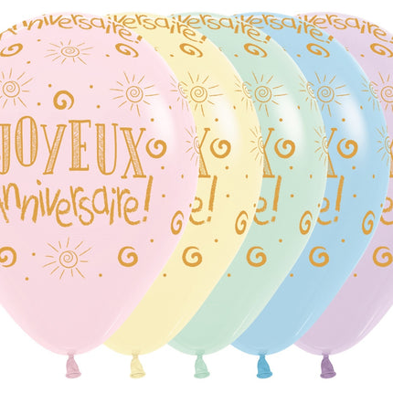 Balony Joyeux Anniversaire Pastel Matte Mix 30cm 25szt