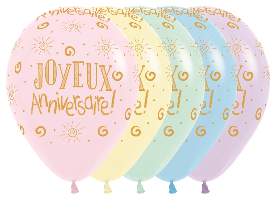 Balony Joyeux Anniversaire Pastel Matte Mix 30cm 25szt