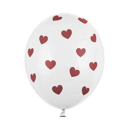 Balony białe bordowe kropki 30cm 6szt