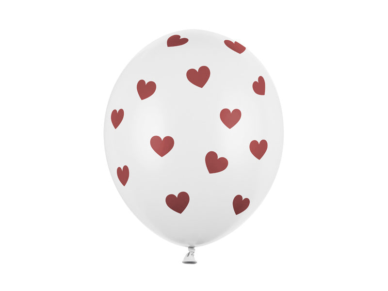 Balony białe bordowe kropki 30cm 6szt