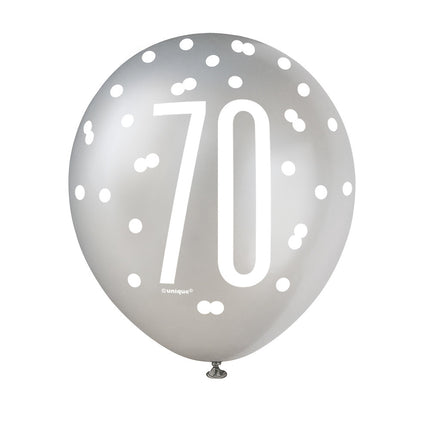 Balony 70 lat czarne kropki 30cm 6szt