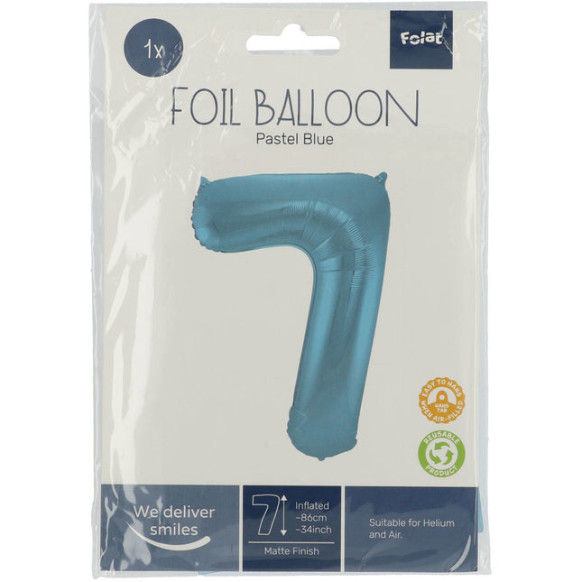 Balon foliowy Figurka 7 Pastel Blue XL 86cm pusty