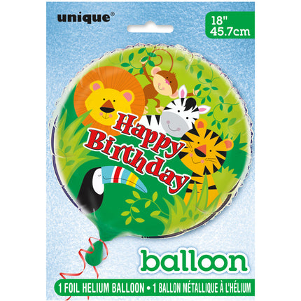 Balon helowy Happy Birthday Jungle 45 cm pusty