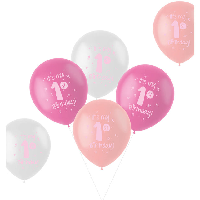 Balony It's My 1St Birthday Pink 33cm 6szt