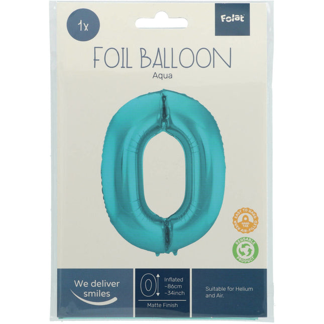 Balon foliowy Figura 0 Pastel Mint Green XL 86cm Pusty