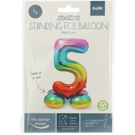 Balon foliowy Figurka 5 Rainbow ze stojakiem 72 cm