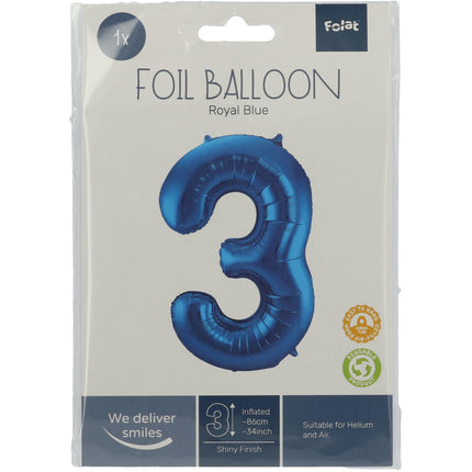 Balon foliowy Figurka 3 Niebieski Metaliczny XL 86cm Pusty