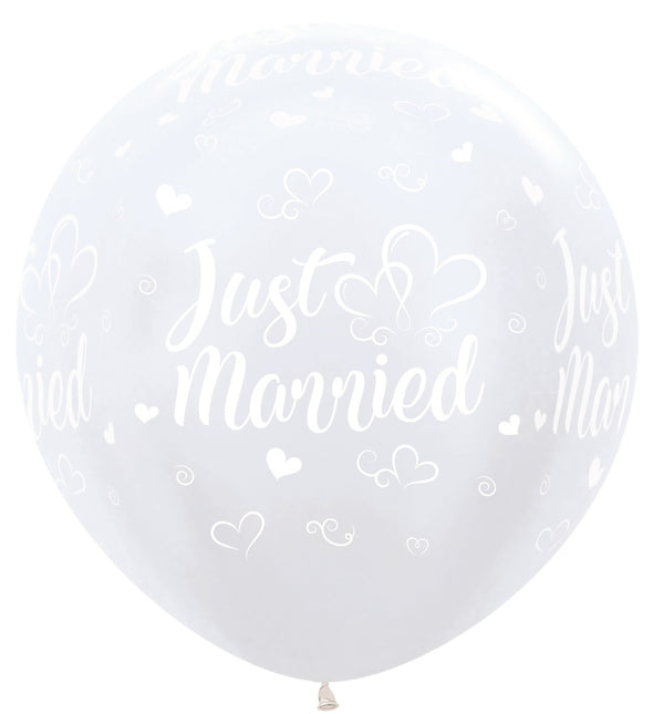 Balony Just Married Serca Perłowe Białe 91cm 2szt.