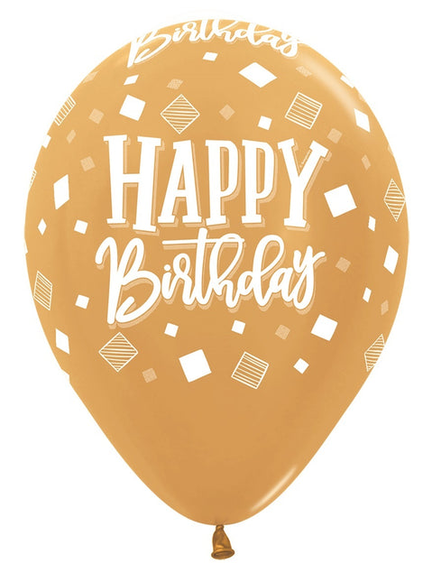 Balony Happy Birthday Squares Metallic Mix 30cm 25szt