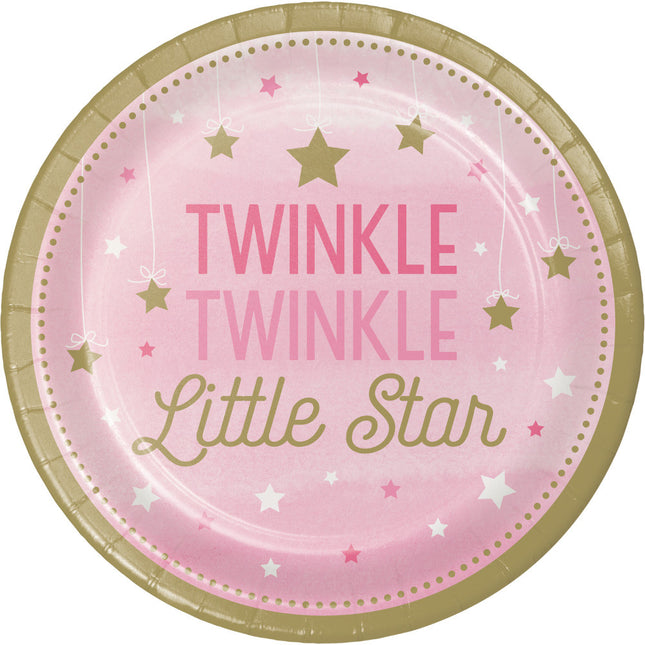 Różowe talerzyki Twinkle Twinkle Little Star 23cm 8szt.