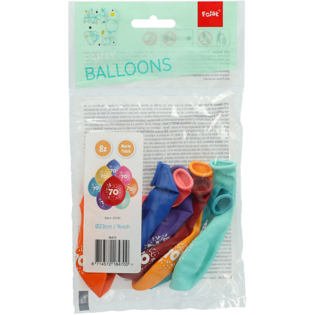 Balony 70 lat kolorowe 23cm 8szt