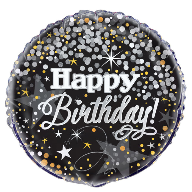 Balon helowy Happy Birthday Glitter Confetti 45cm pusty